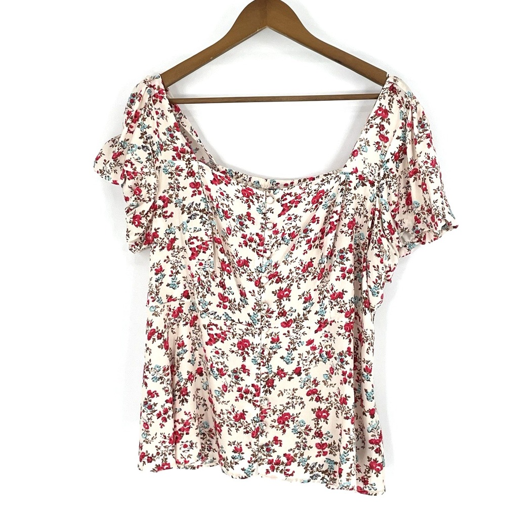 Torrid Size 00 Floral short sleeve‎ baby doll blouse elastic scrunch top